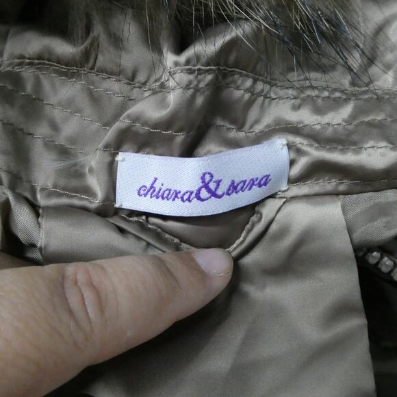 Chiara and Sara women's small tan‎ long puffy jacket removable fur on hood trim - Picture 10 of 11